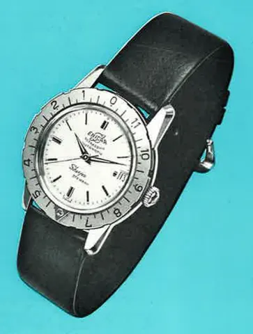 Sherpa Steward with a white dial and steel outer bezel, from Enicar's 1960 Sherpa catalogue