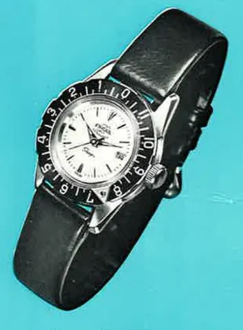 Sherpa Stewardess with a white dial and black outer bezel, from Enicar's 1960 Sherpa catalogue
